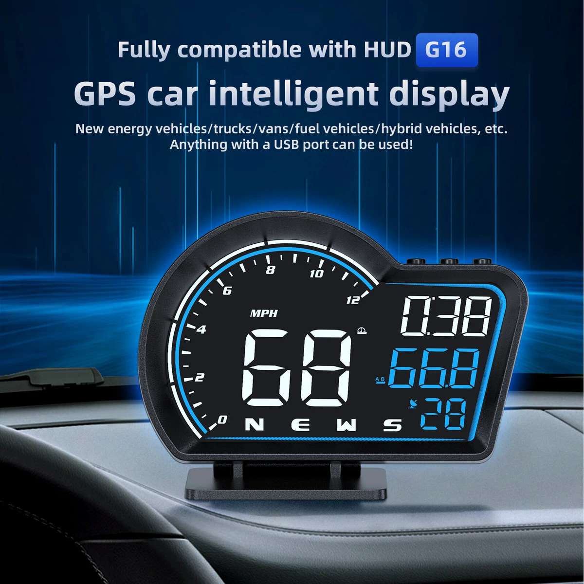 GPS HUD Gauge Car Digital Head Up Display Speedometer MPH KM H for