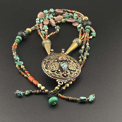 a-70】 Old new Tibetan style necklace Multicolour
