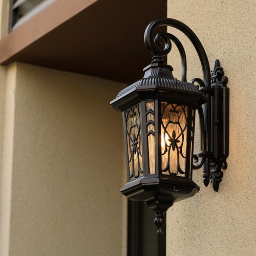 Modern Wall Lamp Outdoor Glass Wall Sconce Garden Wall Lamp Yard Black Lighting - Picture 1 of 9