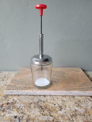 Vintage Acme 1.5 Cup Glass Food & Nut Chopper Made In USA Red Handle