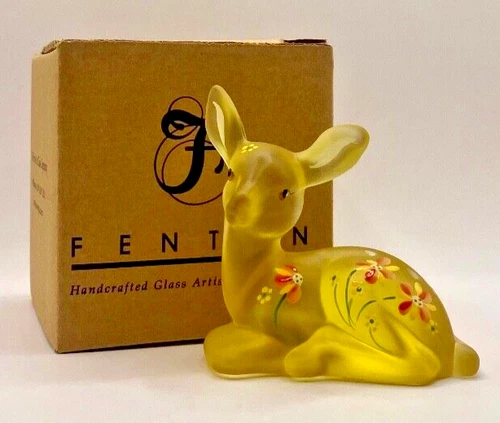 Fenton Art Glass LE Buttercup Satin Fawn w/Spring Flowers, I5160HP1 -- NIB