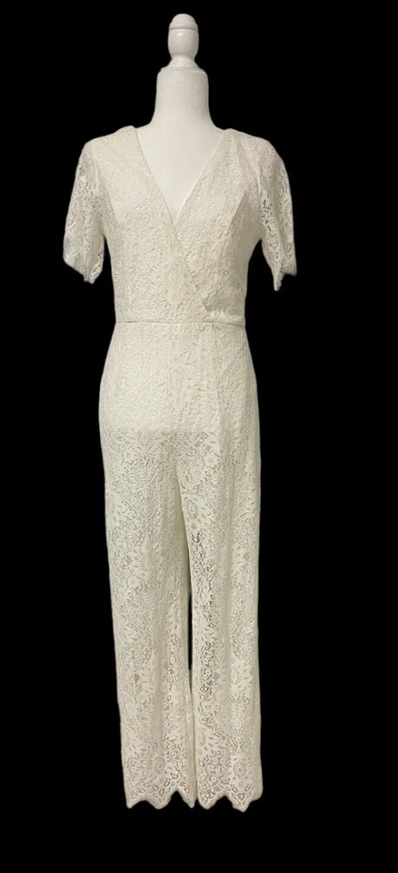 Lulus M белый хлопок кружева славный любовь с подкладкой коротким рукавом крест лиф комбинезон - Изображение 2 из 4