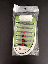 Never tie it V-tie Elastic Silicone Shoelaces Black Red NEW