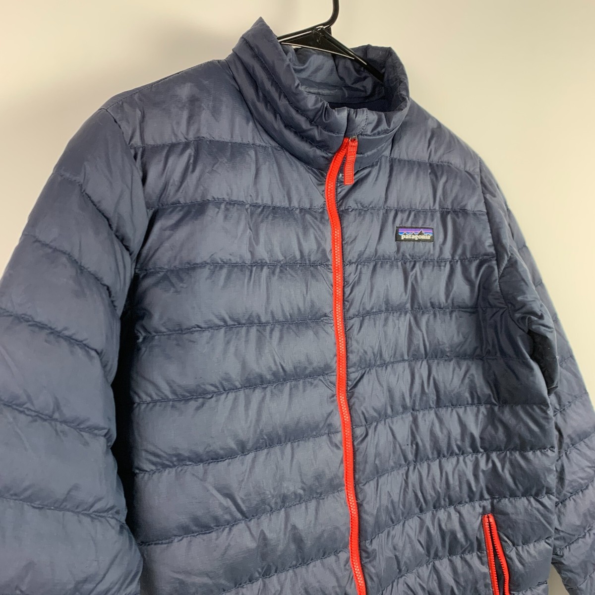 Patagonia Blue Red Down Sweater Full Zip Jacket Boys Kids
