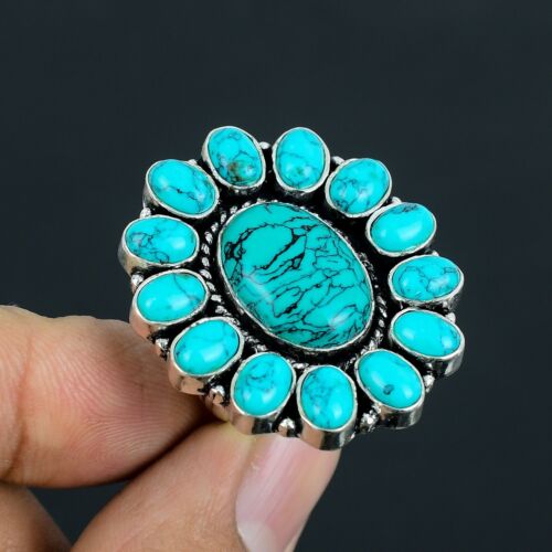 Turquoise Gemstone 925 Solid Silver Handmade All Size Ring For Gift Rd-141 - Picture 1 of 4