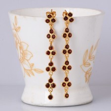 Beautiful 18k Gold Color Long Vine Earrings With Garnet Gemstone Silver Jewelry