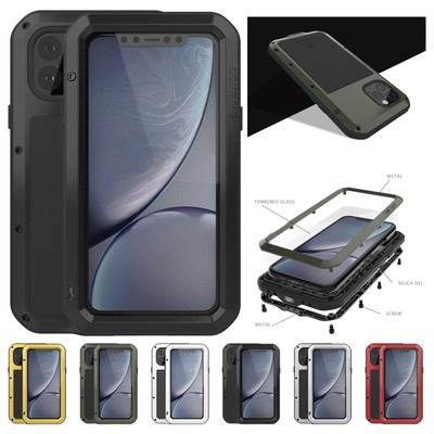 For iPhone 13 14 16 Pro Max 12 LOVE MEI Heavy Duty Hybrid Metal Glass Back Case