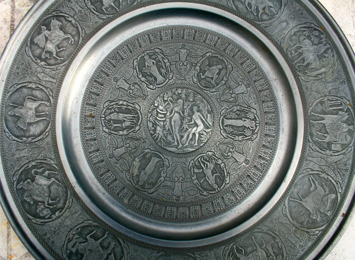Berendsohn Zinnteller, Wandteller,  Ø 39,5 cm, ca. 3 cm Stärke, Topp,