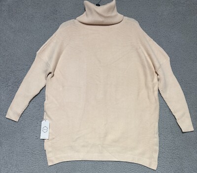 LILLUSORY Oversized Turtleneck Sweater Beige Womens Medium NEW