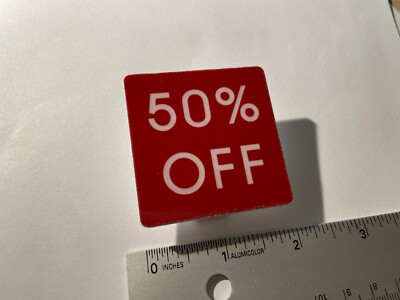 Sale Tag 50% OFF Plastic Square with clip Red 2''x2''