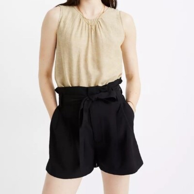 Madewell Broadway & Broome Black Drapey Paperbag 100% Silk Shorts Size 0