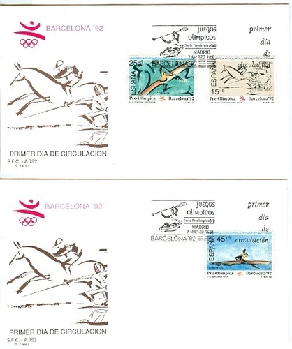 Spain Olympic Games Barcelona 1992 set on 2 covers with First Day Madrid