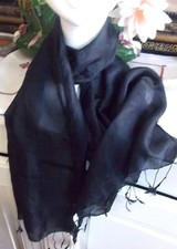 ECHARPE ETOLE EN SOIE LA PETITE ECHARPE CLASSIQUE NOIRE 35CMX150