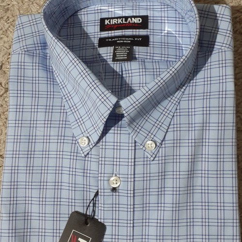 NWT Kirkland Signature Long Sleeve Button Down Dress Shirt - Various Size - Blue - Picture 2 of 4
