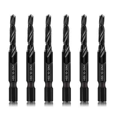 6-Piece 10-32NC Combination Drill Tap Countersink Bit Set SAE Made of High-S