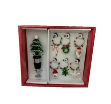 Holiday Christmas Tree Gift Set Bottle Stopper with 6 Wine Charms
