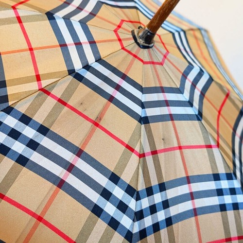 Burberry Long Umbrella Camel Wooden Nova Check Pattern Beige Vintage Length 89cm - Picture 9 of 10