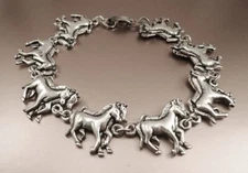 Adorable   Horse Bracelet Antique Silver Plated bold look  7.5"