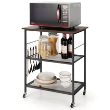 3-Tier Industrial Serving Cart Kitchen Utility Cart Storage Shelves Wheels Black