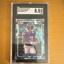Leaf 2023 Pro Set Metal Jordan Addison Rookie Land Crystal 1/1 #85 SGC 8.5