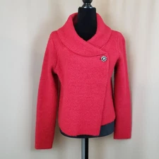 Adrienne Vittadini Cardigan Sweater Red Sz M Rhinestone Button Holiday Coquette 