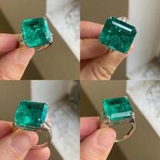 Art Deco Emerald Cut 4.90 Ct Natural Emerald Vintage Ring 14K White Gold Plated