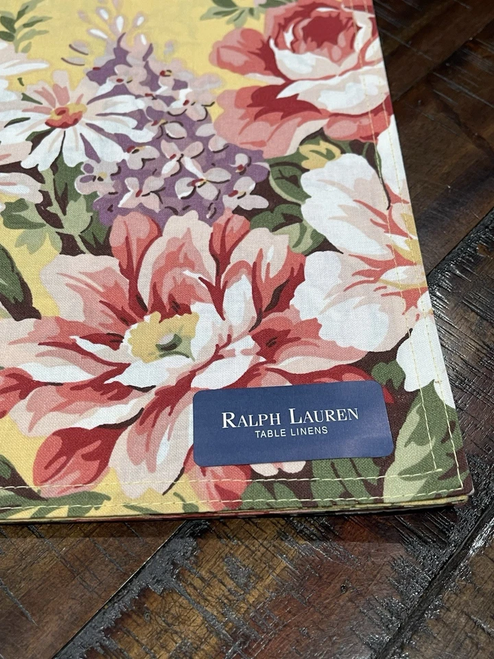 VTG Ralph Lauren Brooke Yellow Cottage Floral Roses Set of 4 Placemats NEW - Image 2 of 3