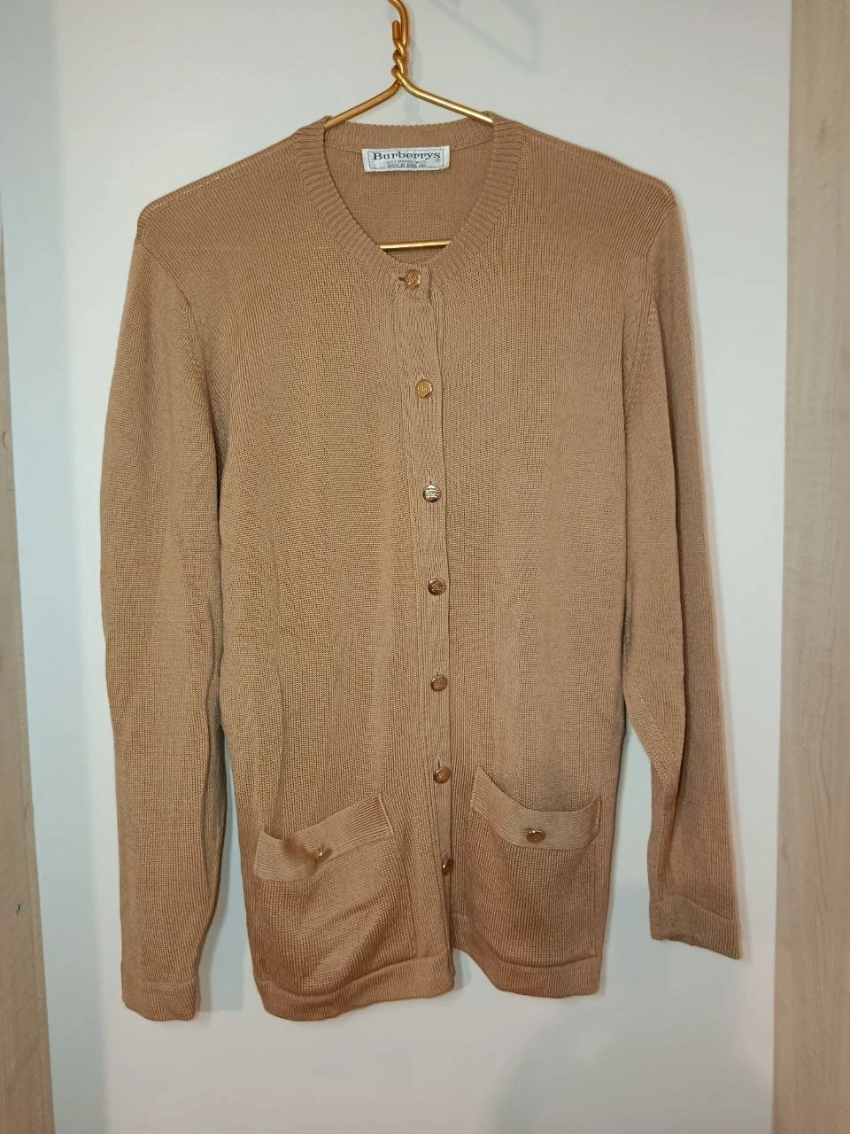 Maglione cardigan vintage Burberry bottoni oro con tasche taglia M