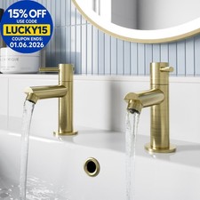 Basin Sink Pillar Tap Pair Round Single Lever Taps Brushed Brass