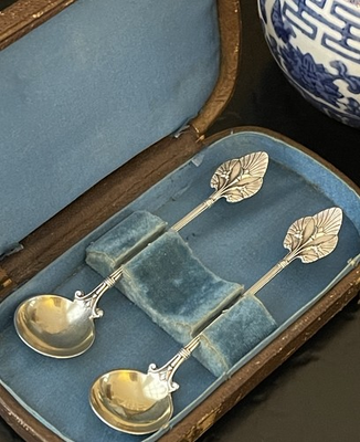 #ad #ad Pair Rare Antique Whiting Lotus Sterling Silver Master Salt Spoon American 3.65” $996.00