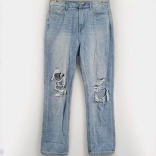 VERVET High Rise Busted Knees Straight Leg Jeans Sz 29x31 Light Wash 100 Cotton