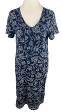 Pure Jill Buttoned-Back T-Shirt Dress Navy Floral Cotton Relaxed Fit Sz. Small