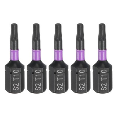 5pcs T10 Magnetic Torx Screwdriver Bit 1/4'' Hex Shank 25mm Length S2 Steel