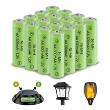 AA Rechargeable Batteries NIMH 600mAh 1.2V Double A Battery for Solar Garden ...