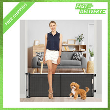 Retractable Dog Gate 18 Inch Tall, 55 Inch Wide, Indoor Outdoor, Small Pet Gate