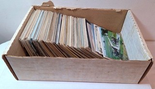 Vintage box lot (390) of old postcards random street buildings history #1