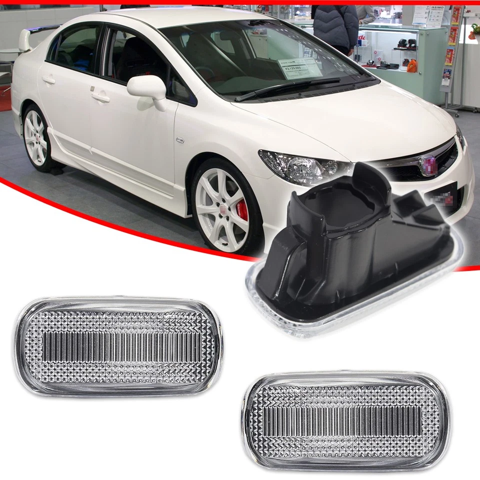 Carcasas de luces de señalización laterales para Honda Civic 2001-09 negras/claras lentes Foto 2 de 4