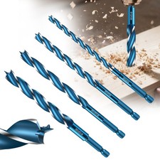 4x Wood Brad Point Drill Bit Set 1/4" Hex Shank Wood Drill for Softwood Hardwood