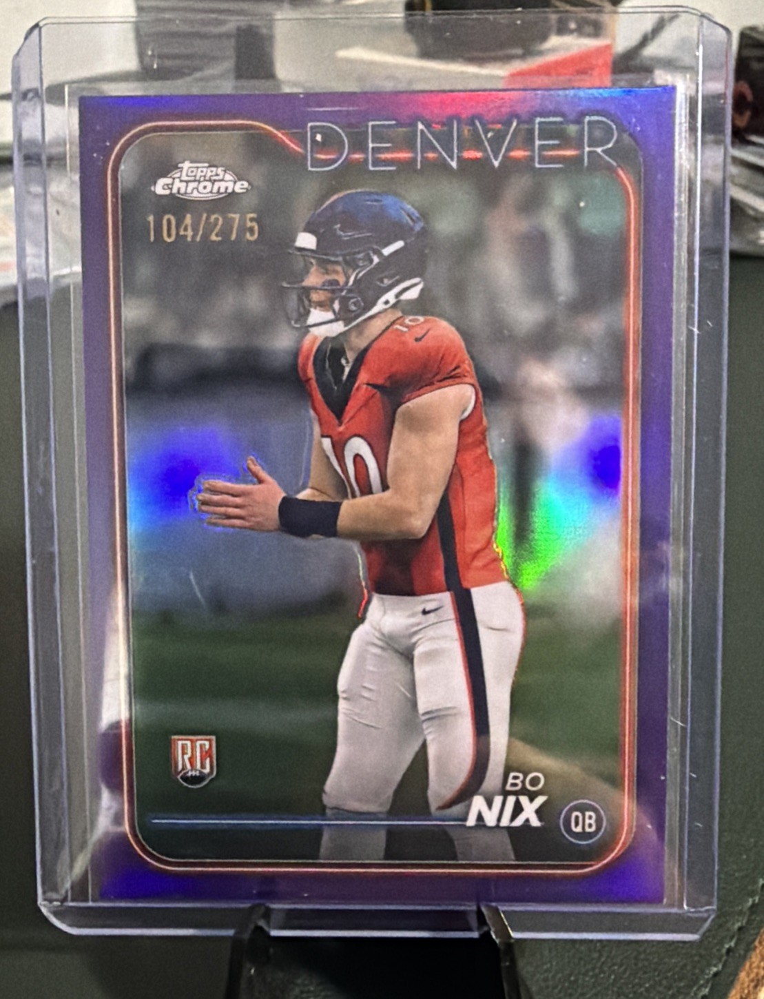 2024 Topps Chrome - Denver Broncos - Bo Nix #206 Purple Refractor 104 /275 (RC)