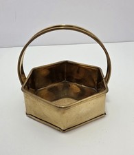 Vintage Polished Brass MINI Hexagon Basket with Handle 3" Tall Made In India