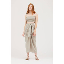 Women  s Tie-Front Wrap Skirt   Midi Length, Neutral Taupe Size S