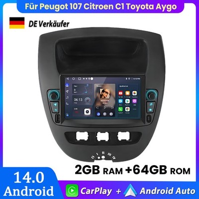 2+64G Carplay Android14 Autoradio GPS Navi Für Peugot 107 Citroen C1 Toyota Aygo