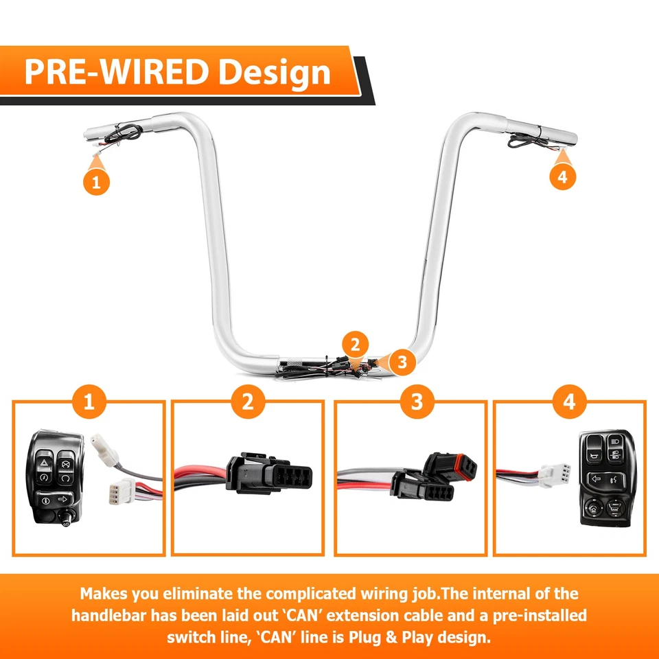 Manillar de barra de suspensión Ape precableado de 16" de alto para Harley SPORTSTER Dyna Softail Foto 3 de 4
