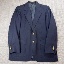 Vtg USA Made 42R Navy Blue Hopsack Gold Button Mens Blazer Jacket Sport Coat