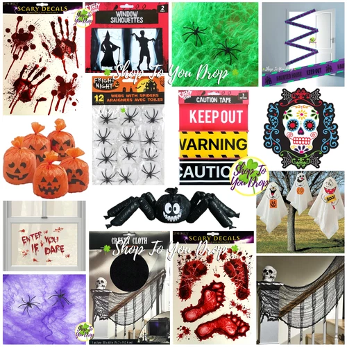 HALLOWEEN DECORATIONS Window Stickers Door Cover Spider Webs Caution Tape ?
