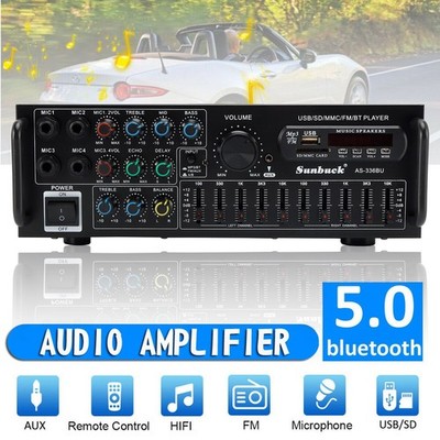 2000W Peak Stereo HiFi Power Amplifier Bluetooth 5.0 Karaoke FM USB EQ Mixer