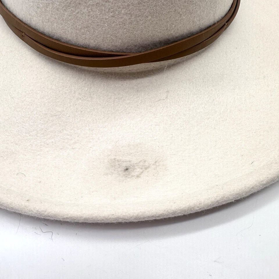 Anthropologie 帽子女式象牙色现代波西米亚 Fedora Rancher 100% 羊毛表带 — 第 3/4 张图片