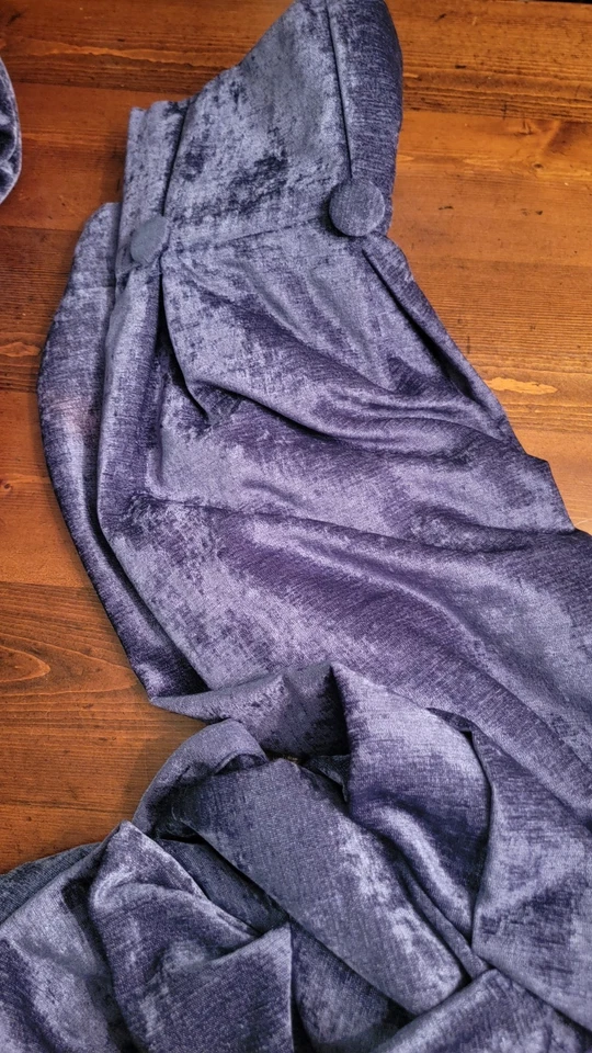 2-DKNY-VELVET Chenille-inverted  PLEATED-navy Blue Indigo - 108" CURTAINS Panels - Image 2 of 4