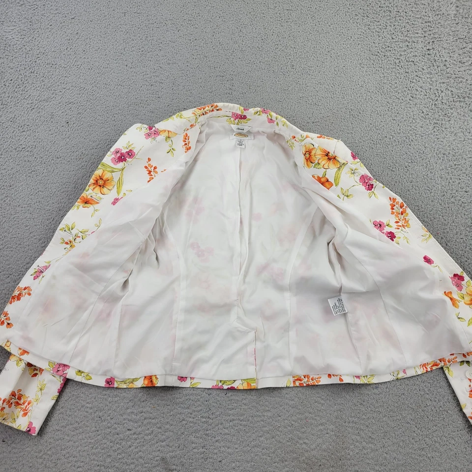 Blazer Talbots Mujer 4 Blanco Flor AOP Bolsillos Elastizados Botón Manga Larga Foto 3 de 4