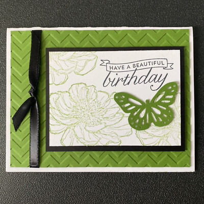 Stampin Up Card Kit Set Of 4 ''Birthday  Olive Green Chevron Embossed